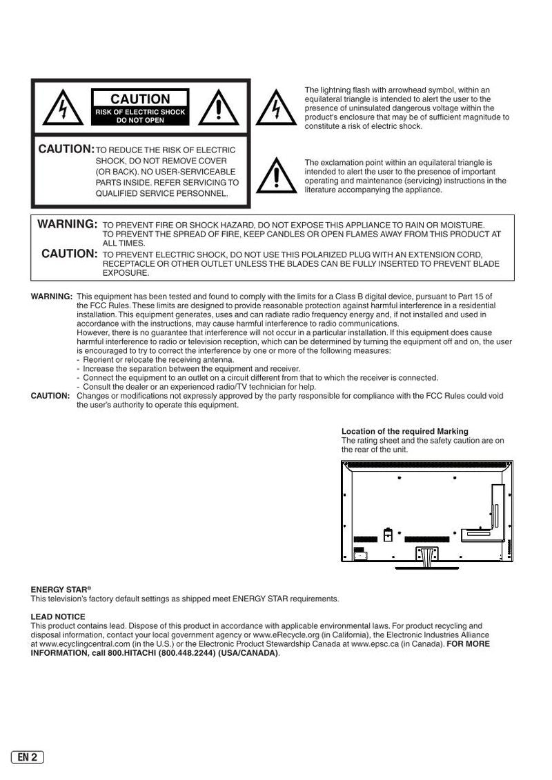 Hitachi LE55 V 707 TV Operating Manual