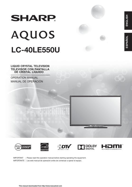 Sharp LC40LE550U TV Operating Manual