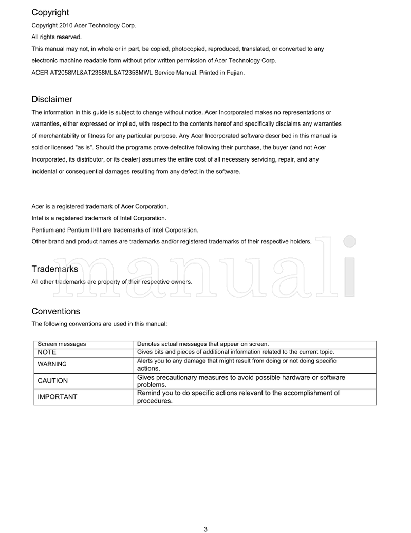 Acer AT2058ML AT2358ML AT2358MWL (79 pages) TV Service Manual