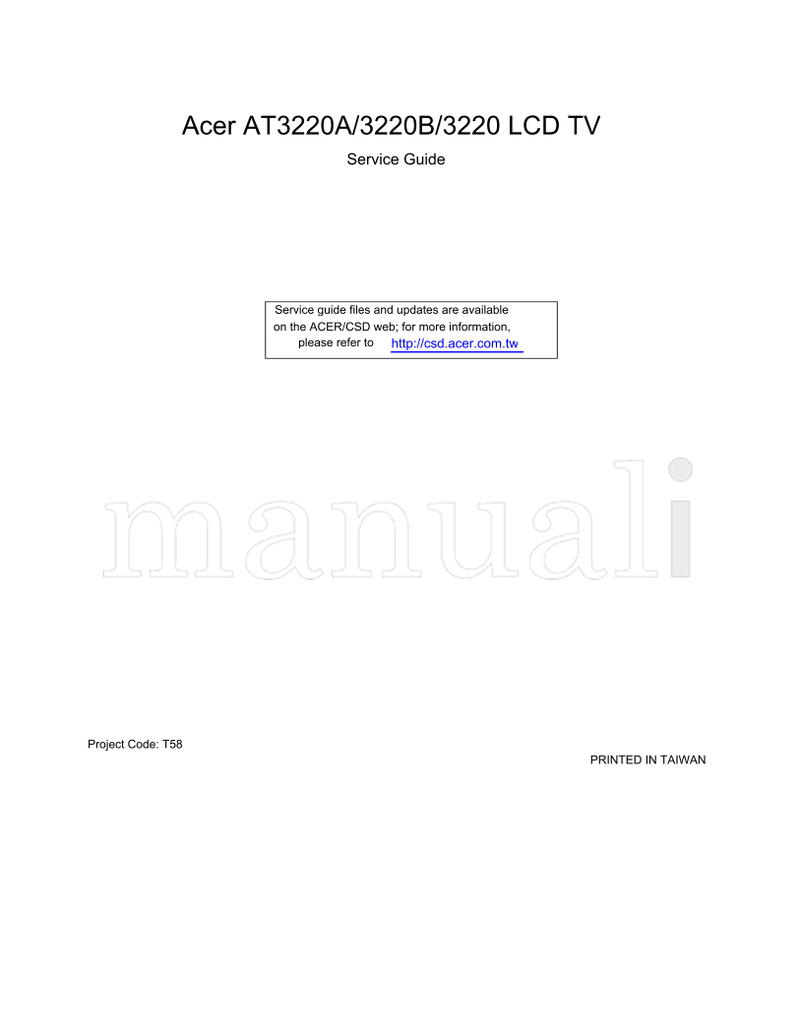 Acer AT3220A 3220B (78 pages) TV Service Manual