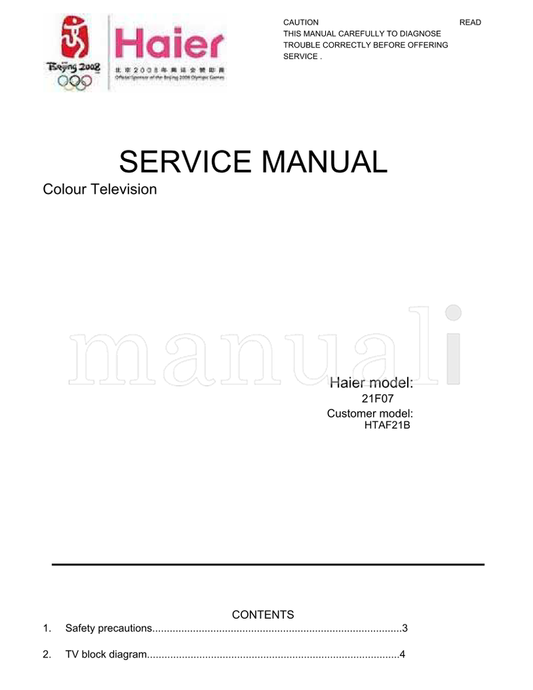 Haier 21F07 HTAF21B (15 pages) TV Service Manual