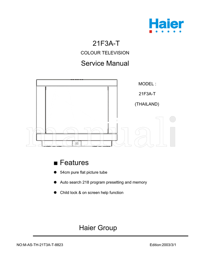 Haier 21F3A-T NOM-AS-TH-21T3A-T-8823 Edition2003 (25 pages) TV Service Manual