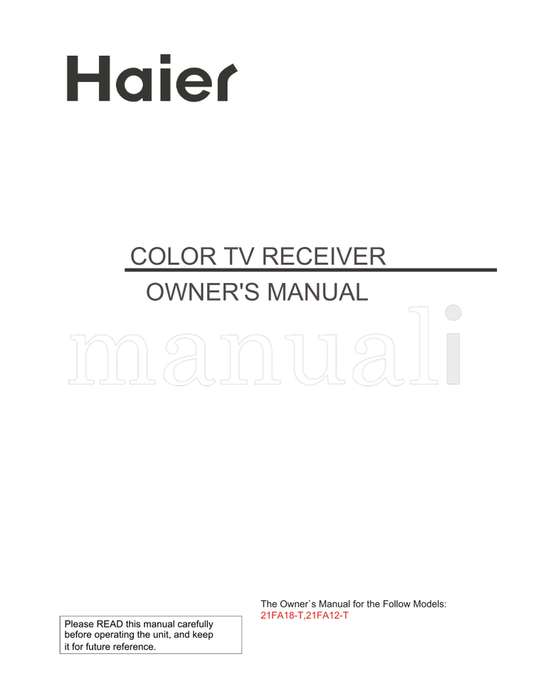 Haier 21FA18-T 21FA12-T (28 pages) TV Operating Manual