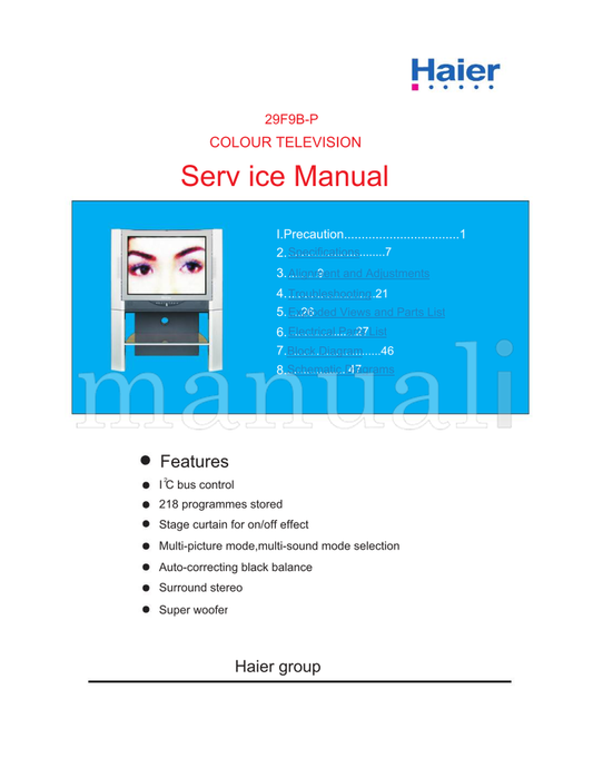 Haier 29F9B-P (48 pages) TV Service Manual