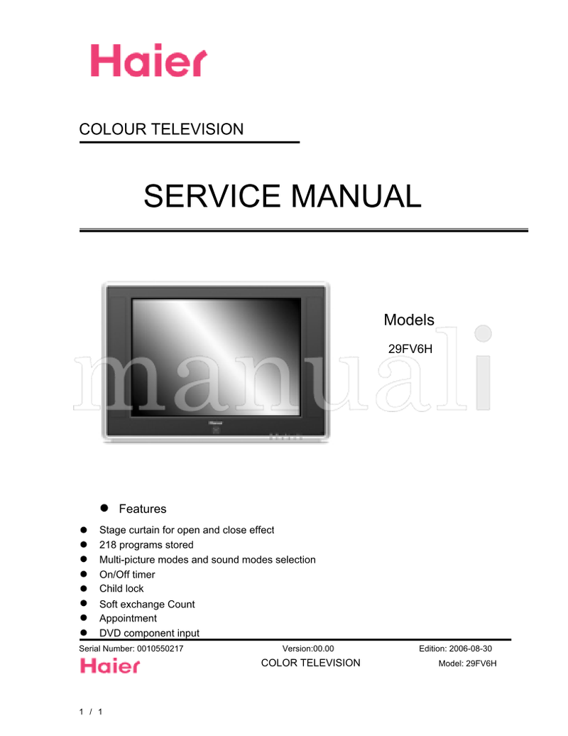 Haier 29FV6H (31 pages) TV Service Manual