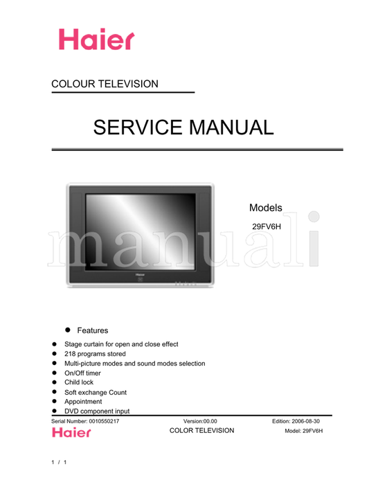 Haier 29FV6H (31 pages) TV Service Manual