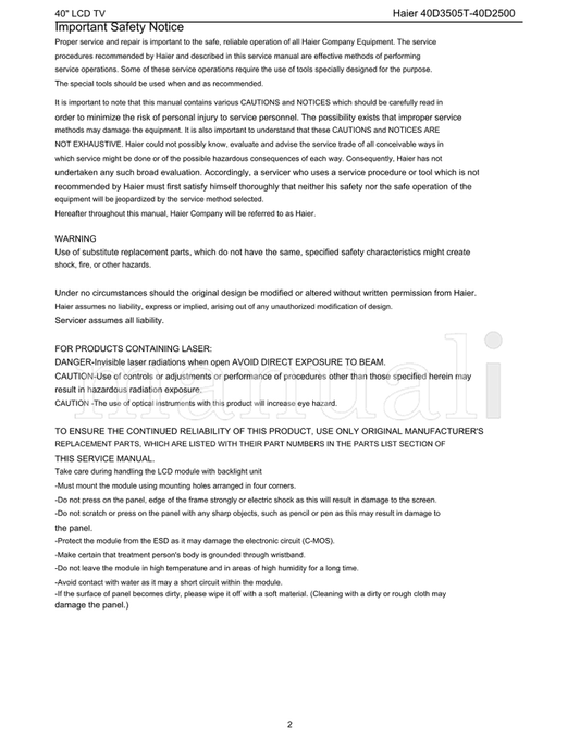 Haier 40D3505T-40D2500 (59 pages) TV Service Manual
