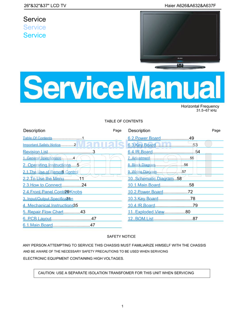 Haier A626 A632 A637F (182 pages) TV Service Manual