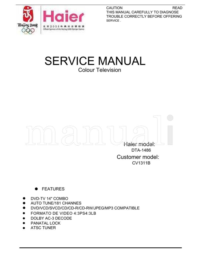 Haier DTA-1486 CV1311B (16 pages) TV Service Manual