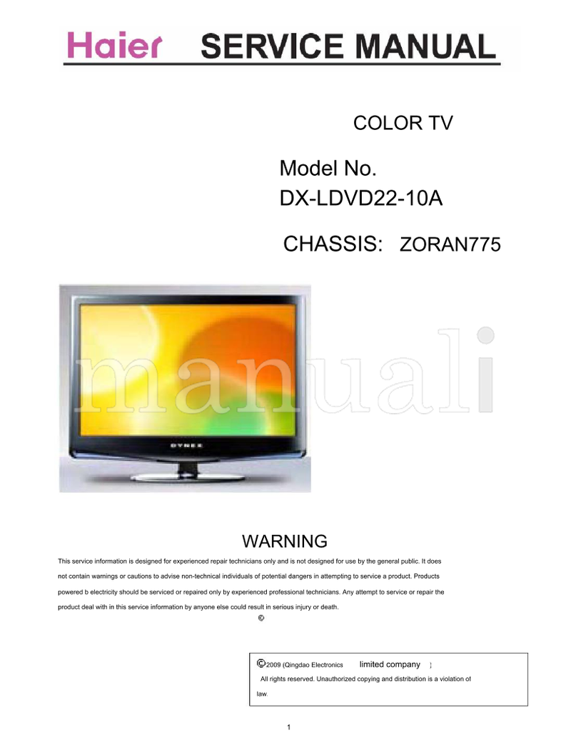 Haier DX-LDVD22-10A ZORAN775 (43 pages) TV Service Manual