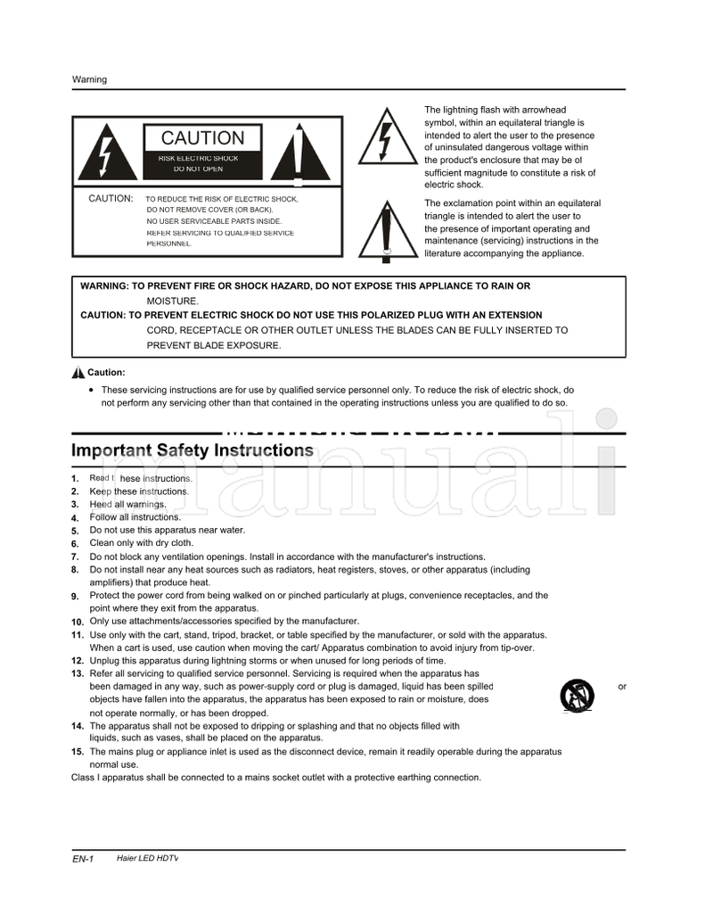 Haier HL32LE2 HL37XLE2 HL42XLE2 0090509831 (27 pages) TV Operating Manual