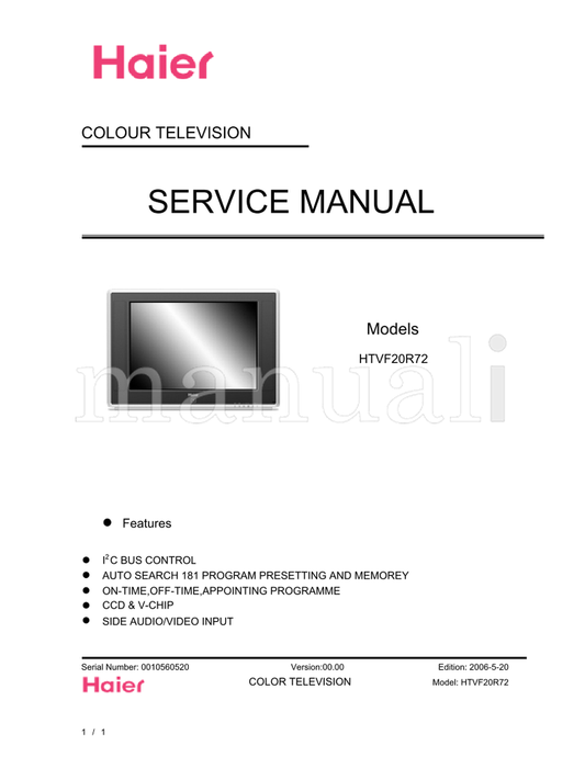 Haier HTVF20R72 (41 pages) TV Service Manual