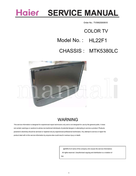 Haier HL22F1 MTK5380LC (50 pages) TV Service Manual