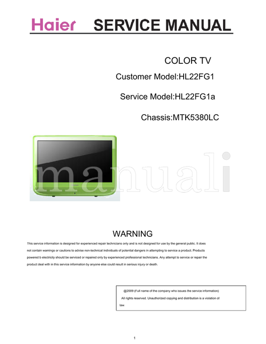 Haier HL22FG1 ChassisMTK5380LC (50 pages) TV Service Manual