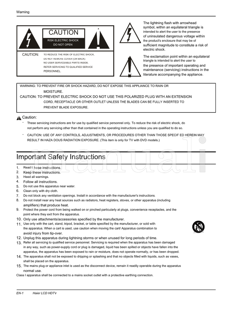 Haier 0090509670 HL19K2 HL22K2 HL22F2 HL22FW2 HL22FP2 (24 pages) TV Operating Manual