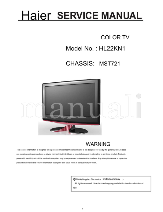 Haier HL22KN1 MST721 (56 pages) TV Service Manual