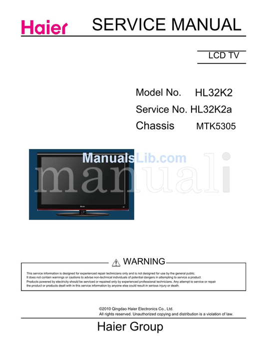 Haier HL32K2 MTK5305 (61 pages) TV Service Manual