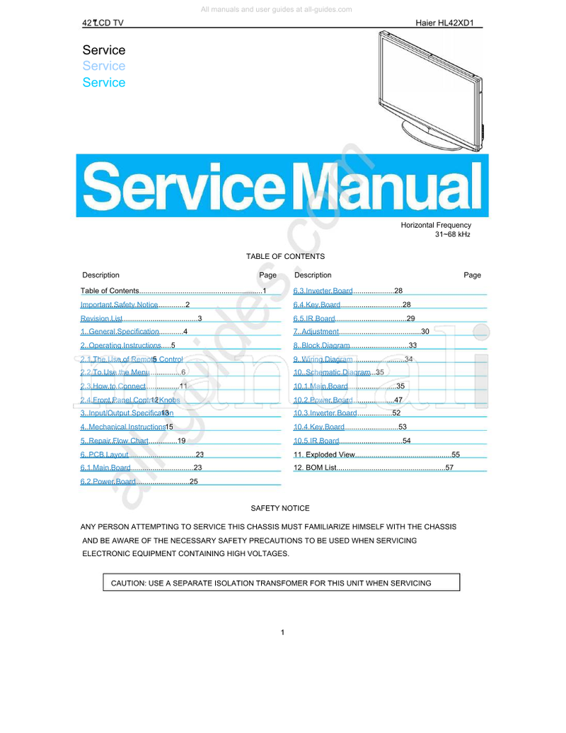Haier HL42XD1 (53 pages) TV Service Manual