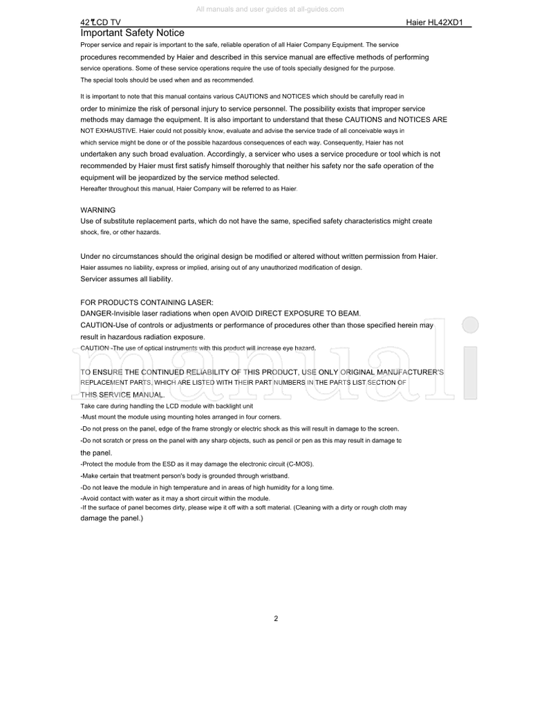 Haier HL42XD1 (53 pages) TV Service Manual