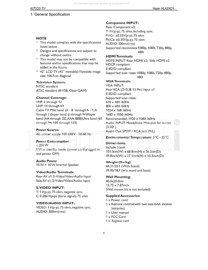 Haier HL42XD1 (53 pages) TV Service Manual