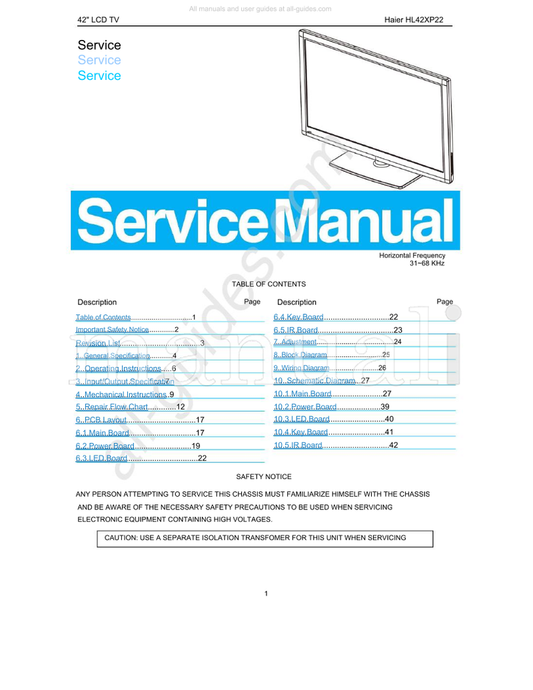 Haier HL42XP22 (42 pages) TV Service Manual