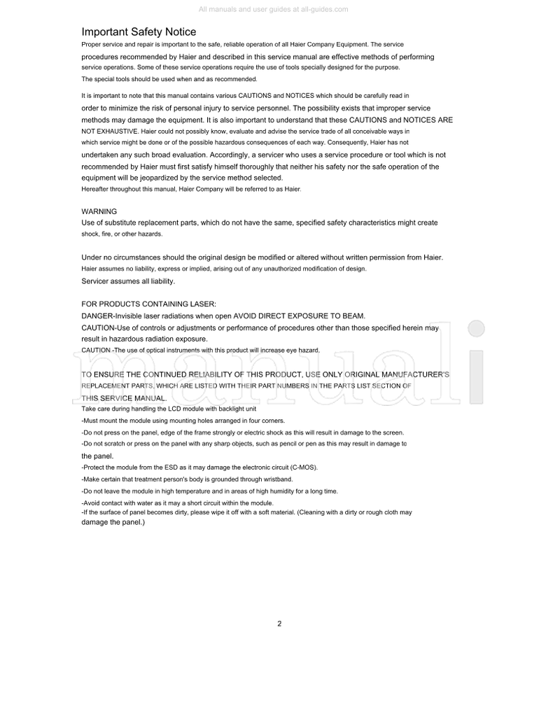 Haier HL42XP22 (42 pages) TV Service Manual