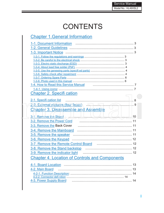 Haier HL46XSL2 HL46XSLW2 HL46XSL2b HL46XSLW2b TV1007S005V0 (59 pages) TV Service Manual