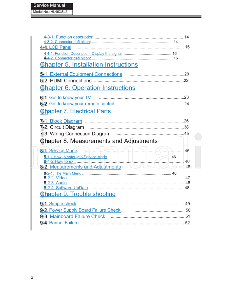 Haier HL46XSL2 HL46XSLW2 HL46XSL2b HL46XSLW2b TV1007S005V0 (59 pages) TV Service Manual