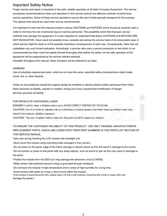 Haier HLC24XLP2 HLC24XLPW2 (52 pages) TV Service Manual