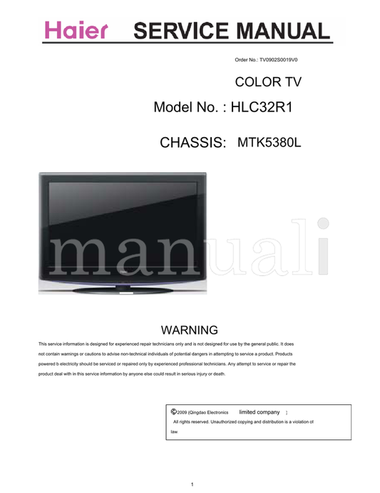 Haier HLC32R1 MTK5380L (55 pages) TV Service Manual