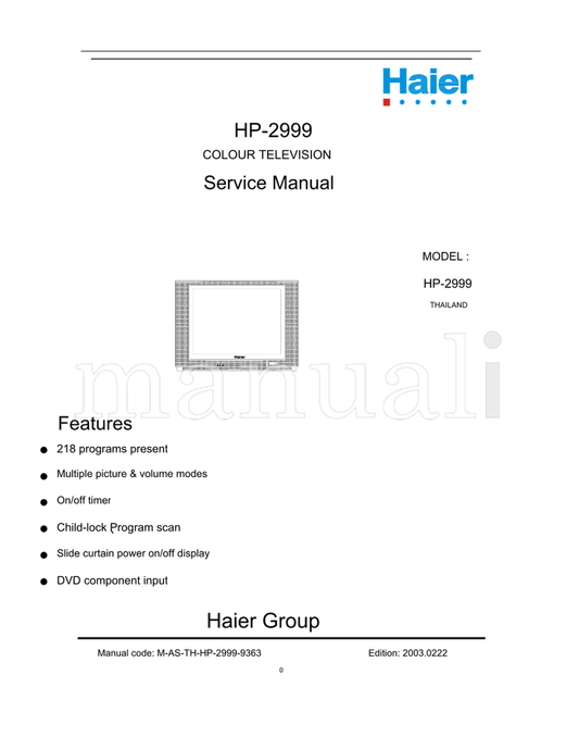 Haier HP-2999 (66 pages) TV Service Manual