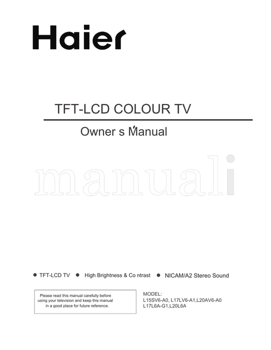 Haier L15SV6-A0 L17LV6-A1 L20AV6-A0 L17L6A-G1 L20L6A (24 pages) TV Operating Manual