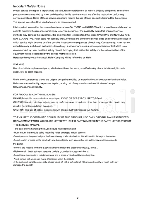 Haier L24C1180 (58 pages) TV Service Manual