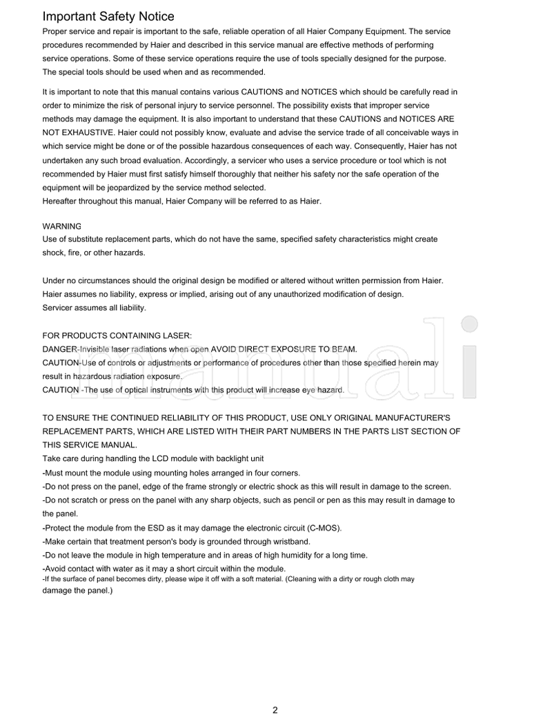 Haier L42C1180 (69 pages) TV Service Manual