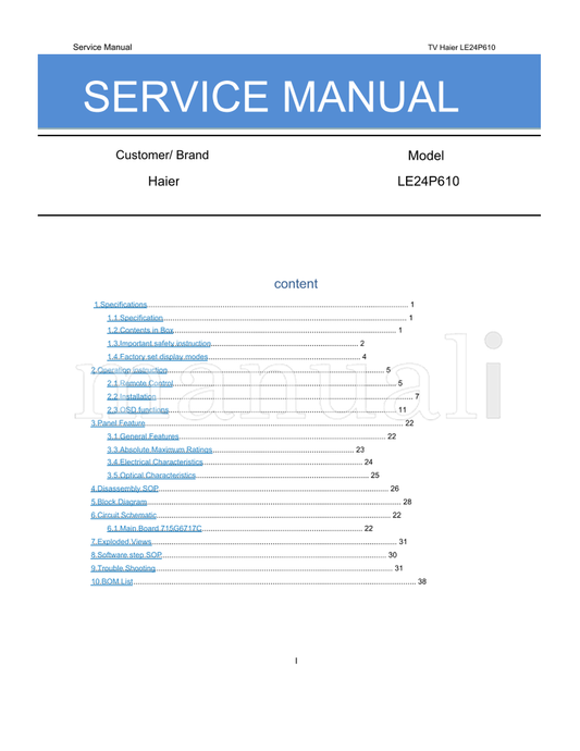 Haier LE24P610 (62 pages) TV Service Manual