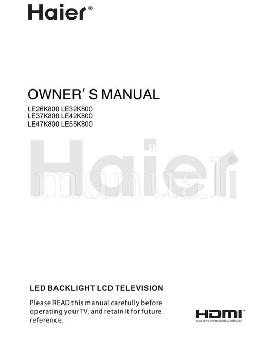 Haier LE26K800 (19 pages) TV Operating Manual