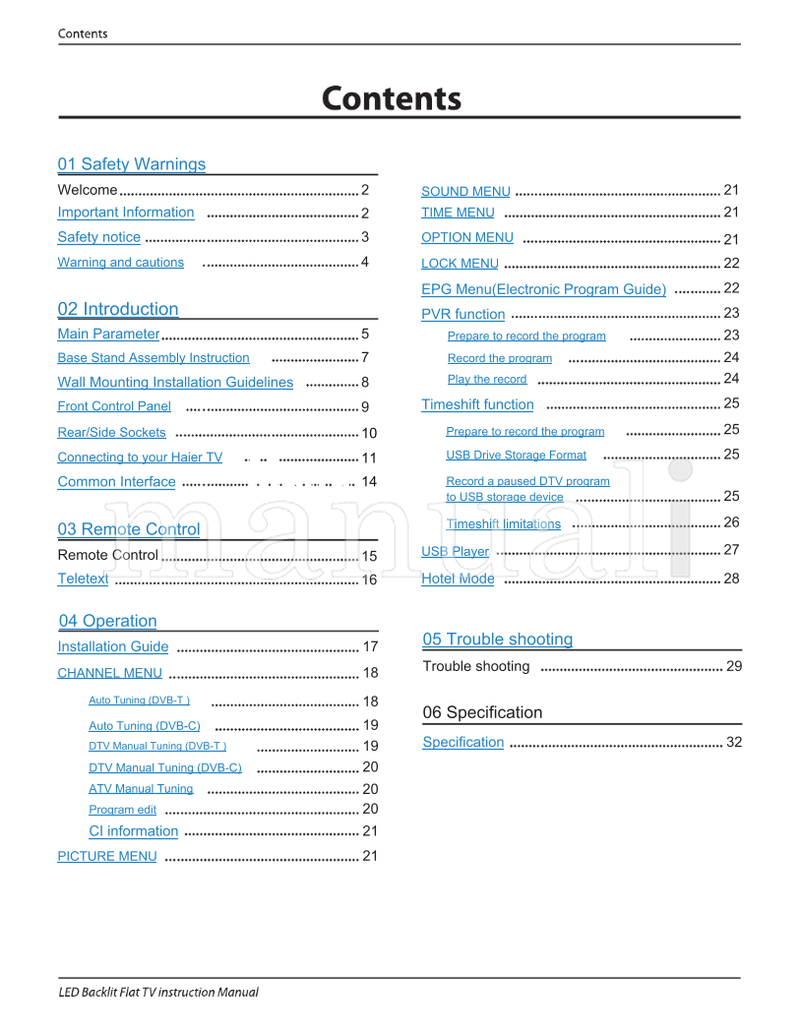 Haier LE32B8500T LE42B8500TF (35 pages) TV Operating Manual