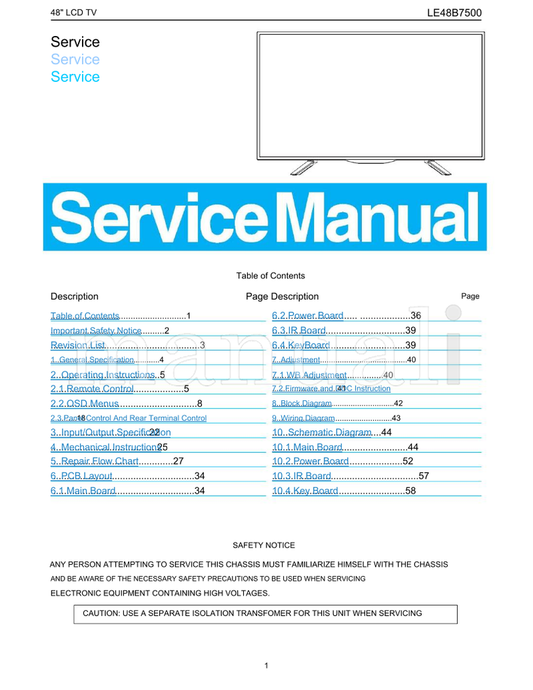 Haier LE48B7500 (58 pages) TV Service Manual