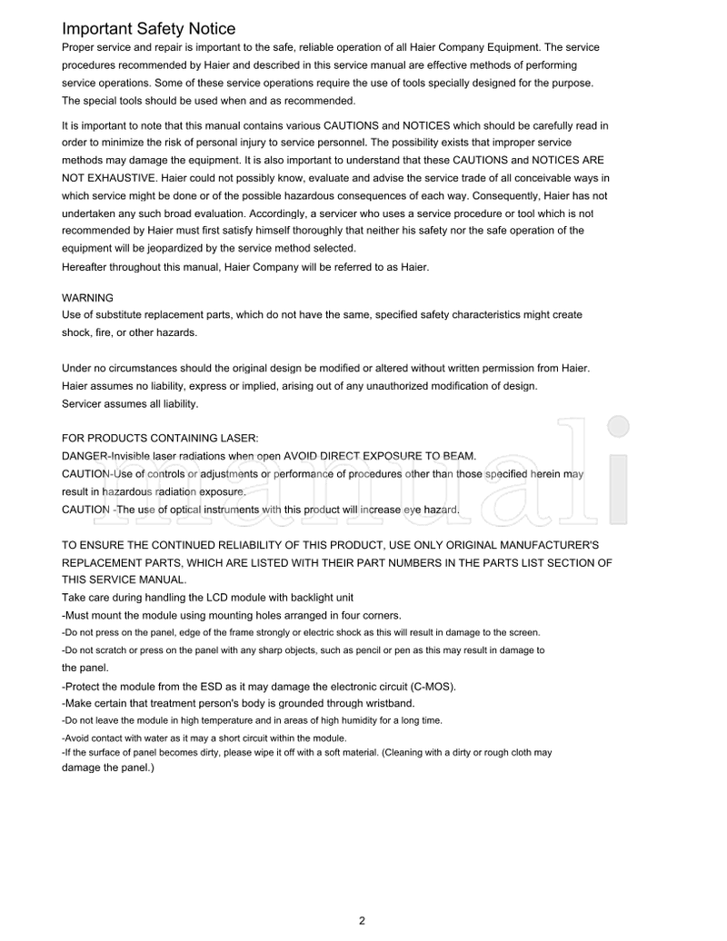 Haier LE48B7500 (58 pages) TV Service Manual