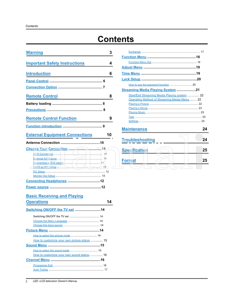 Haier LEB32T3 LEB42A300 LEB46T3 (26 pages) TV Operating Manual