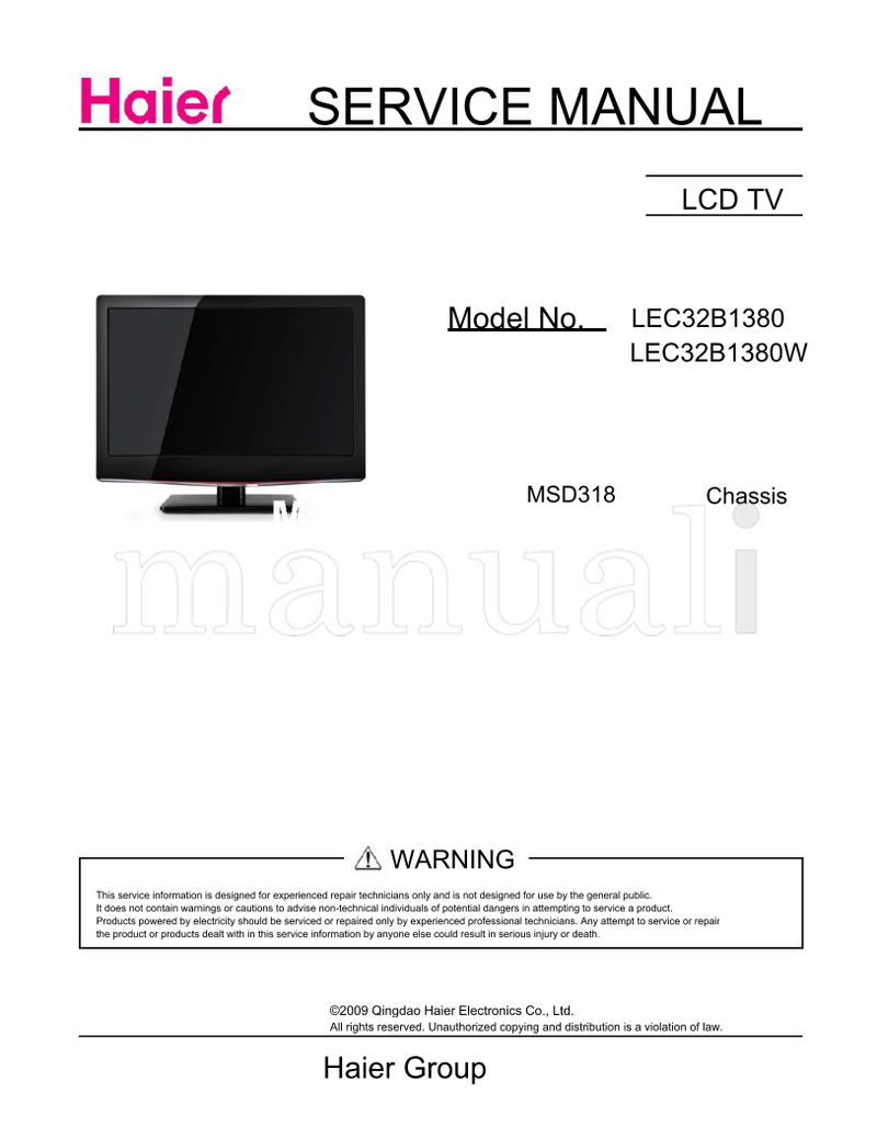 Haier LEC32B1380 LEC32B1380W MSD318 (61 pages) TV Service Manual