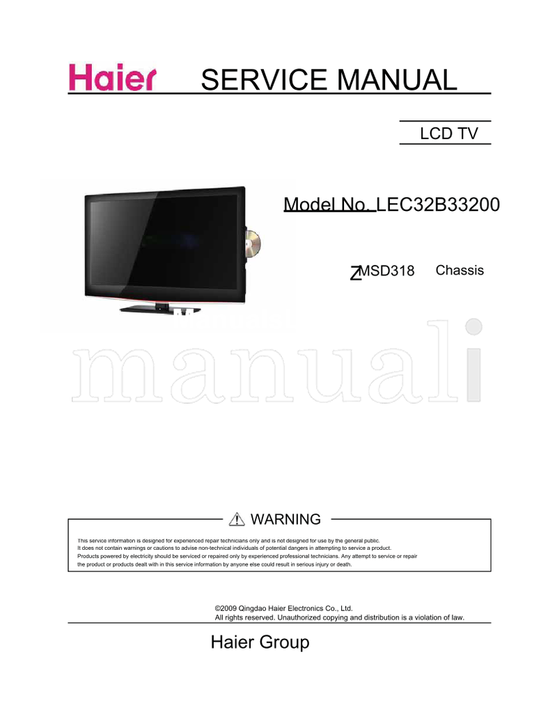 Haier LEC32B33200 MSD318 (61 pages) TV Service Manual