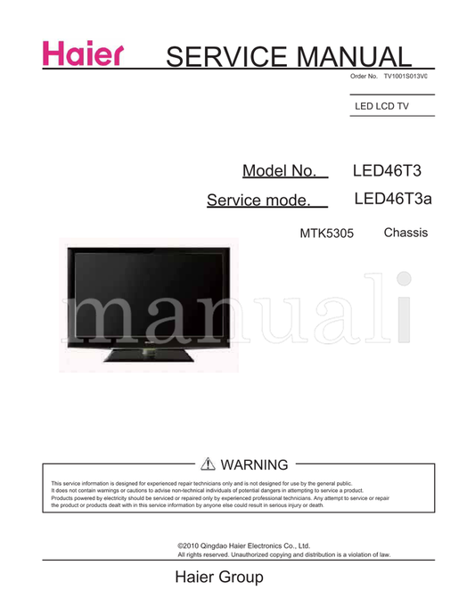 Haier LED46T3 LED46T3a MTK5305 TV1001S013V0 (86 pages) TV Service Manual