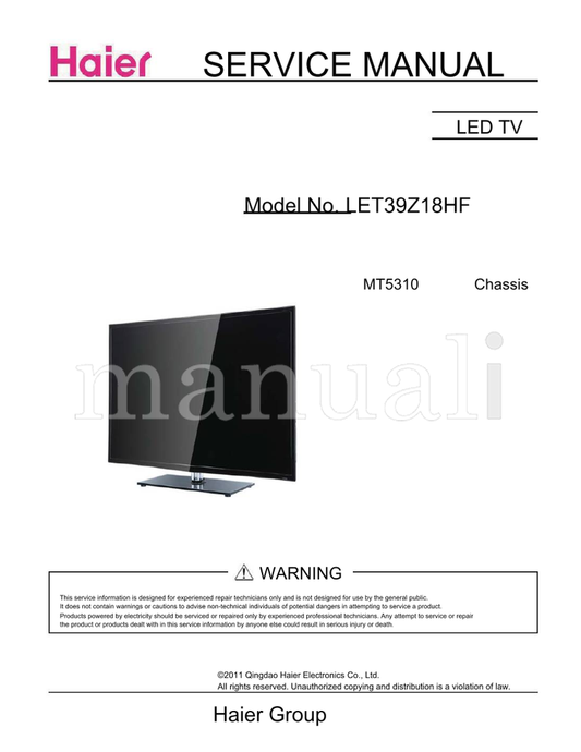 Haier LET39Z18HF MT5310 (39 pages) TV Service Manual