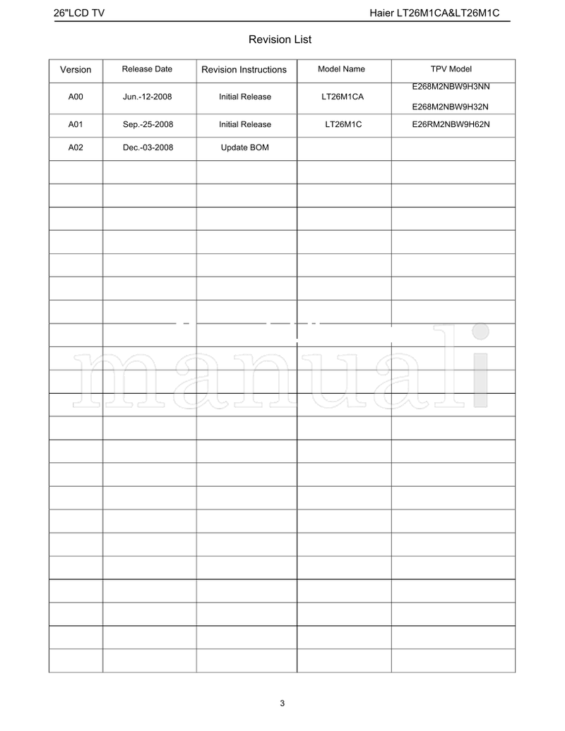 Haier 26LCD LT26M1CA LT26M1C (119 pages) TV Service Manual