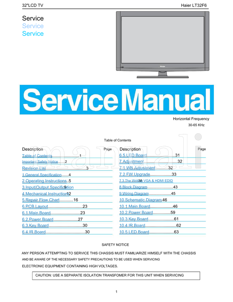 Haier LT32F6 (63 pages) TV Service Manual