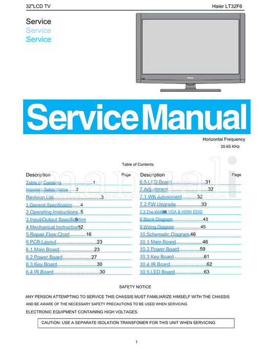 Haier LT32F6 (63 pages) TV Service Manual