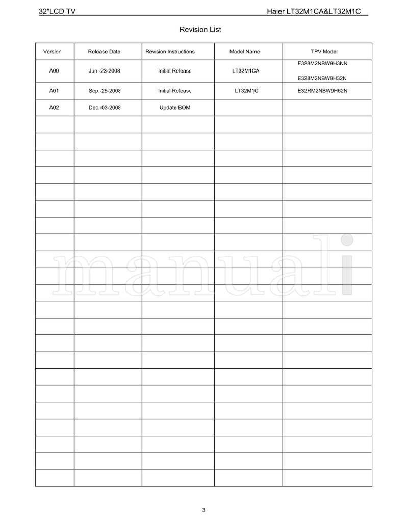 Haier 32LCD LT32M1CA LT32M1C (114 pages) TV Service Manual