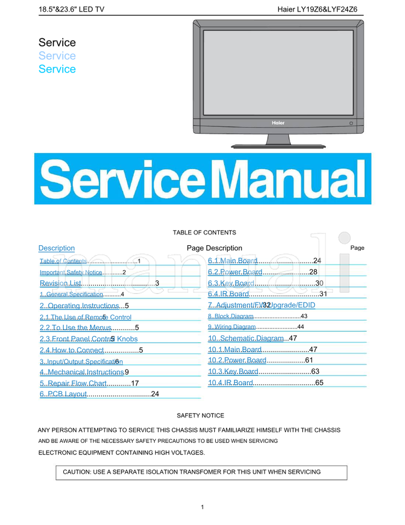 Haier LY19Z6 LYF24Z6 (65 pages) TV Service Manual