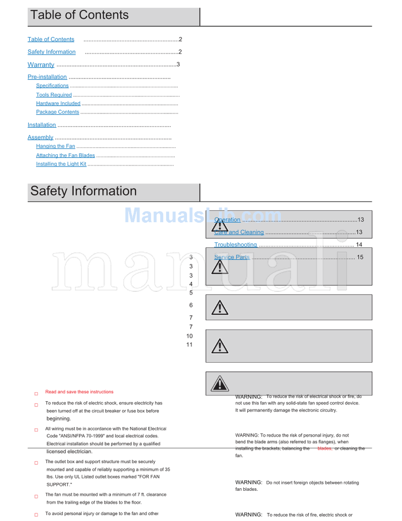 Hampton Bay Ceiling Fan & Lighting Service & Operating Manuals: PDFs ...